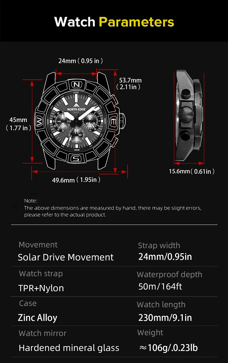 NORTH EDGE BLAZE Reloj de Cuarzo Solar Militar