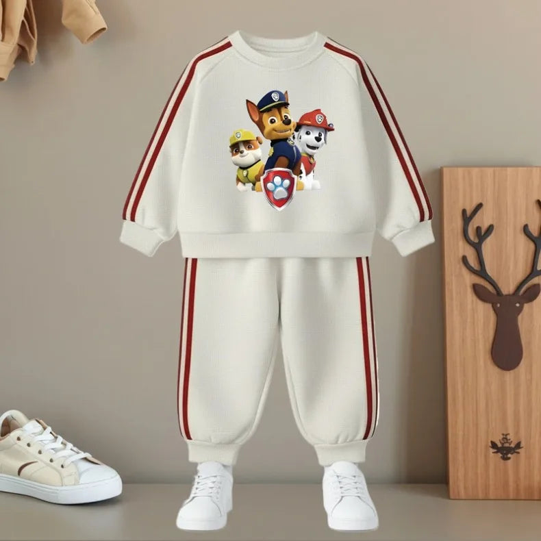 Conjunto de Pantalones Largos con Franjas Laterales para Niños, Primavera 2026, Sudadera Casual con Cuello Redondo y Pantalones, Dos Piezas, Patrulla Canina, Chándal para Niños y Niñas