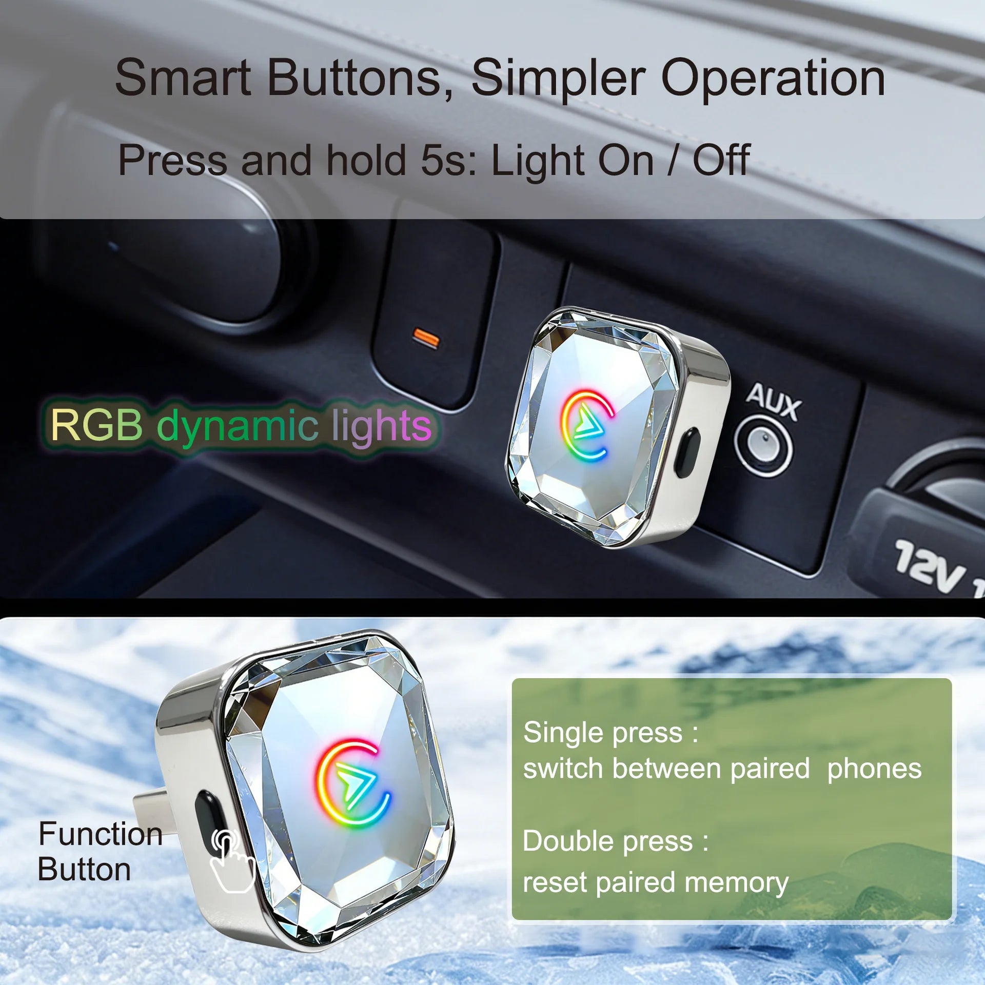 Adaptador inalámbrico 2 en 1 para CarPlay y Android Auto con WiFi y Bluetooth