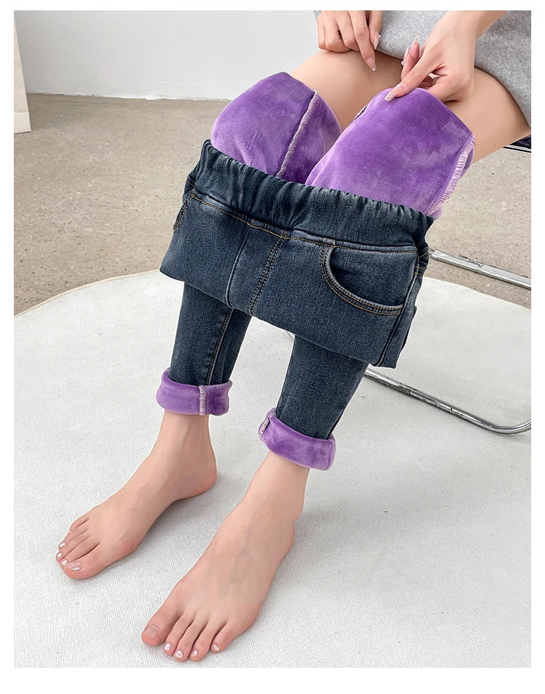 Pantalones Vaqueros de Invierno con Forro de Lana para Mujer