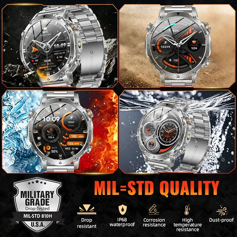 Reloj Inteligente Militar con Linterna Bluetooth 2026