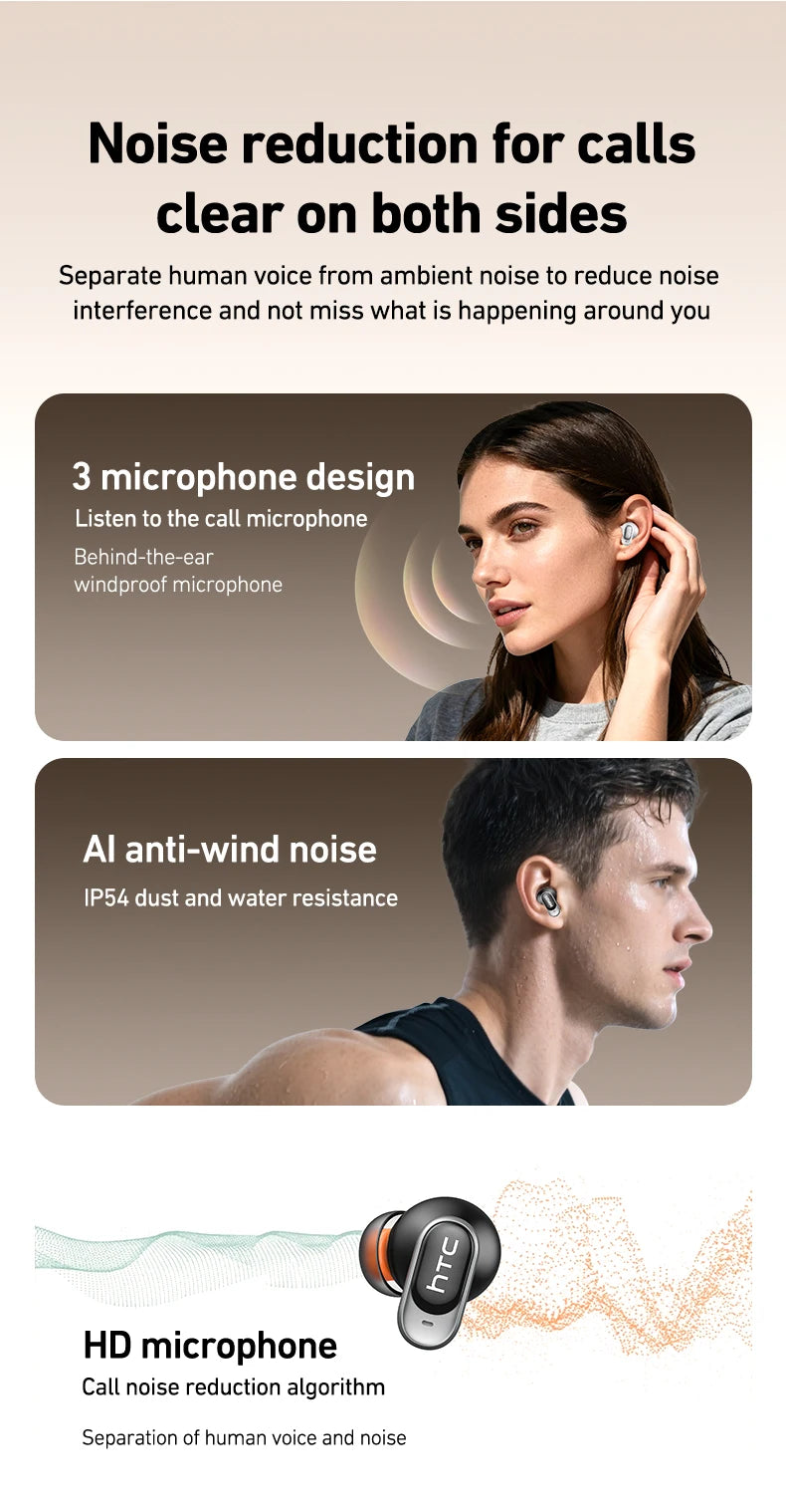 Auriculares HTC NE79 con Traducción en Tiempo Real, Bluetooth, Música HiFi, Llamadas HD, Reducción de Ruido, Auriculares Inalámbricos con Pantalla LED y Micrófono