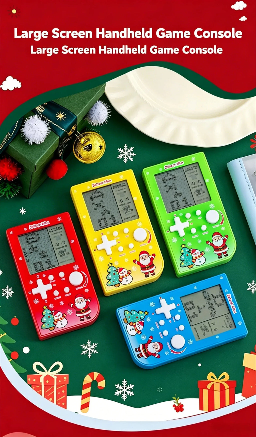 Consola de Juegos Retro con Diseño de Ladrillos Navideños, Tetris con Temática Festiva, Consola Electrónica Portátil, Regalo Festivo