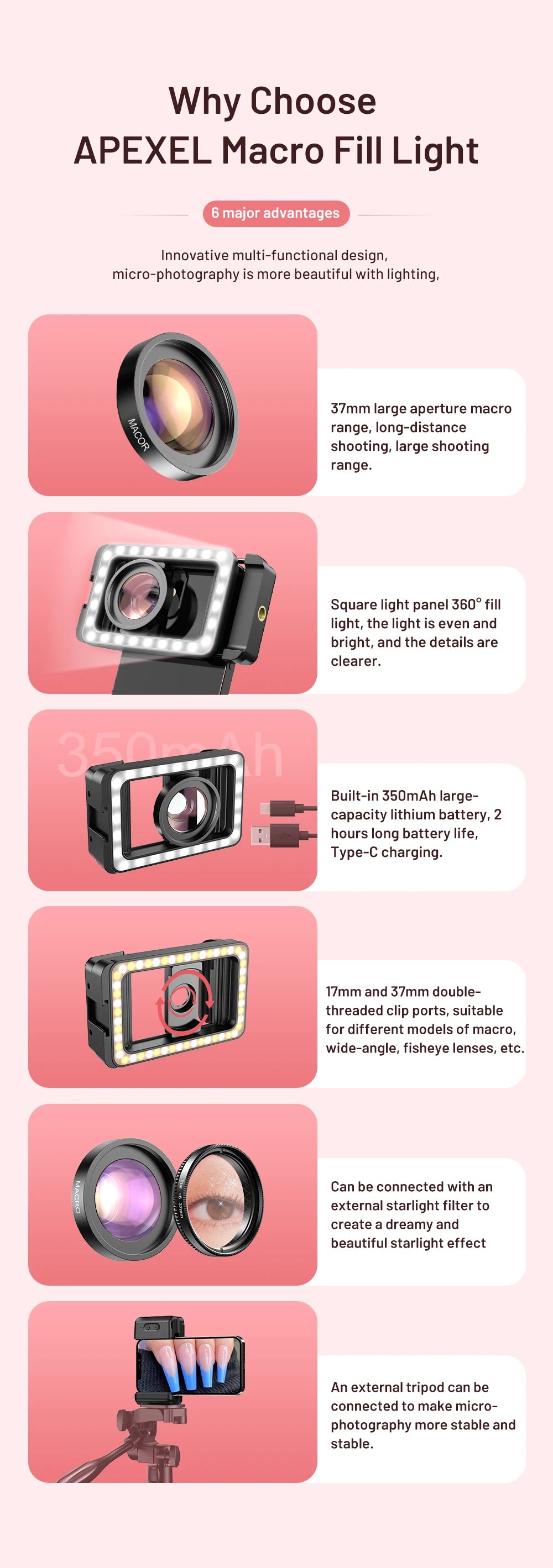 Lente Macro HD 15X con Luz LED para iPhone y Samsung APEXEL