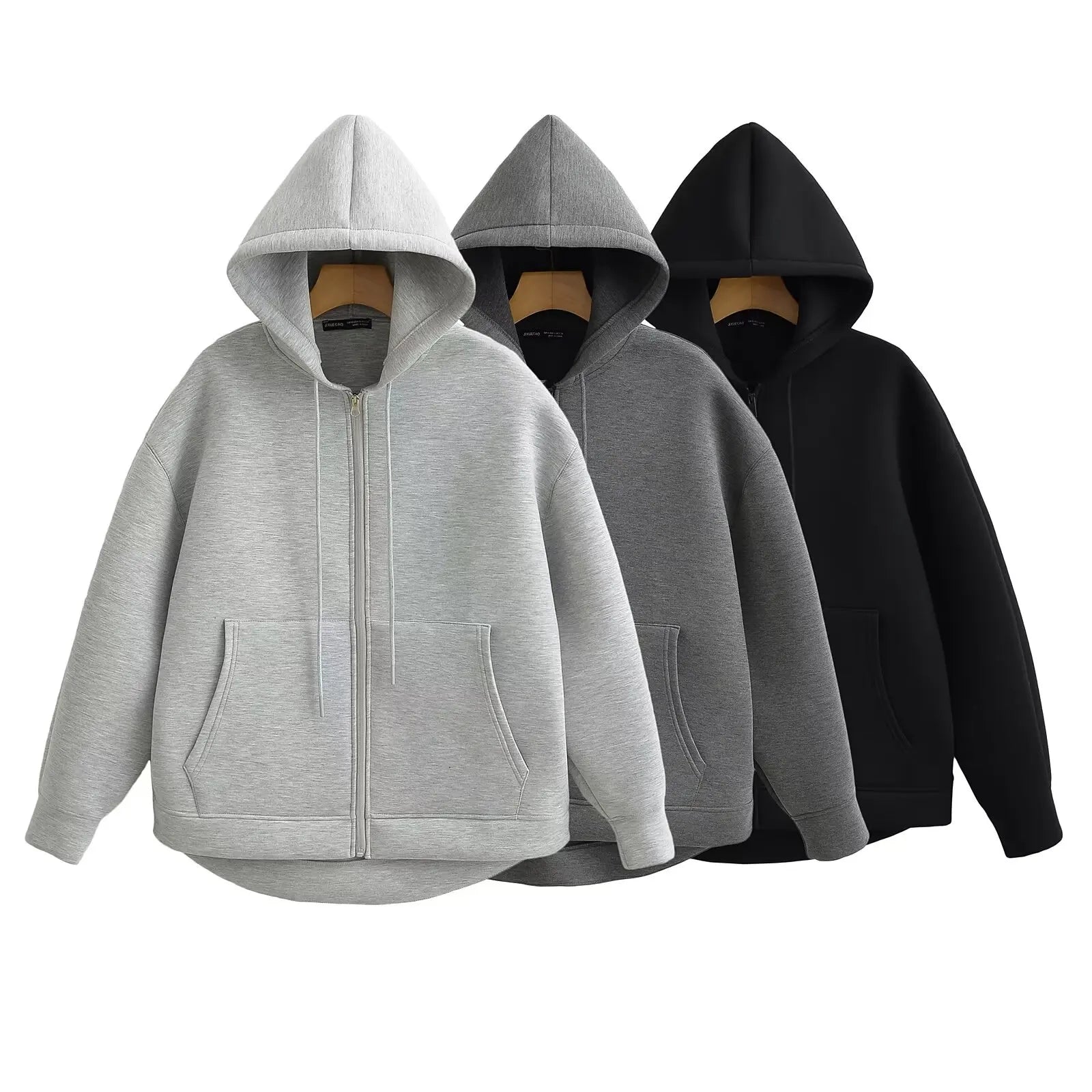 HH Otoño Invierno mujer cremallera Sudadera con capucha abrigo High Street bolsillos dobles chaqueta de gran tamaño sudaderas sueltas prendas de vestir exteriores Top