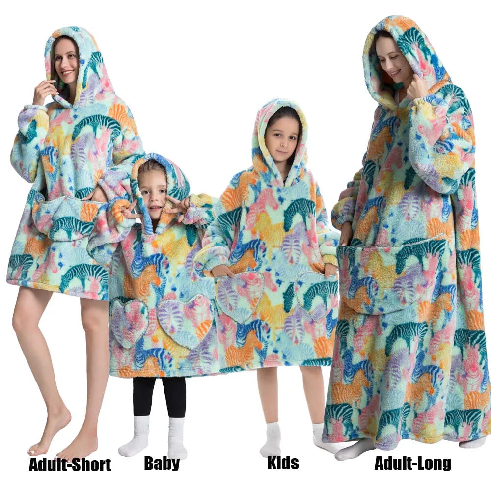Sudaderas con capucha de invierno para hombre y mujer, jersey de lana gigante para TV, manta de gran tamaño con mangas, ropa de calabaza de Halloween para adultos