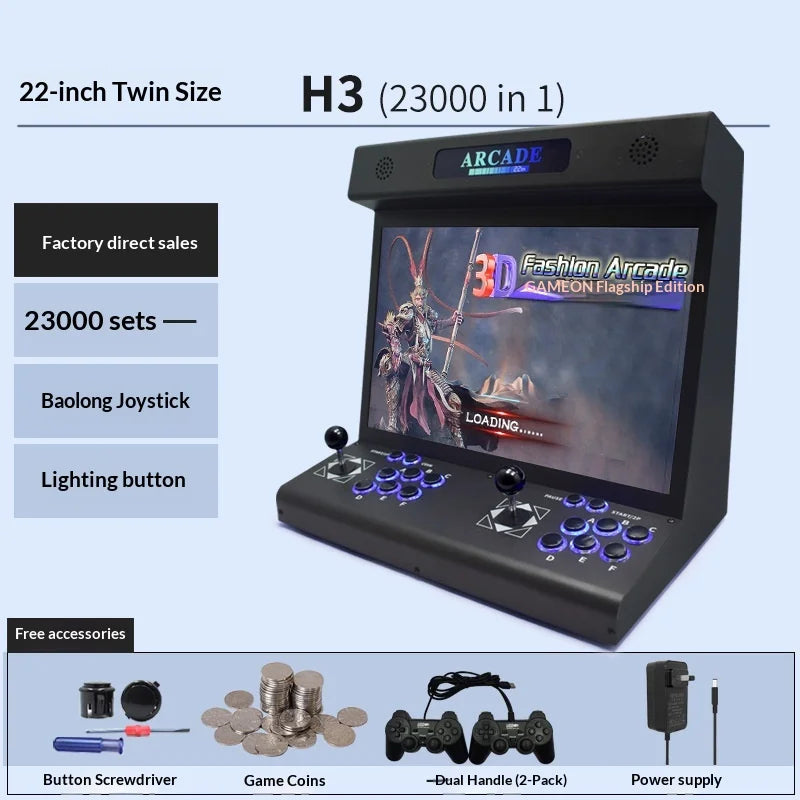 Máquina de juegos de 22 pulgadas, máquina de juegos arcade de escritorio, máquina arcade integrada para el hogar, más de 23000 juegos, compatible con varios idiomas