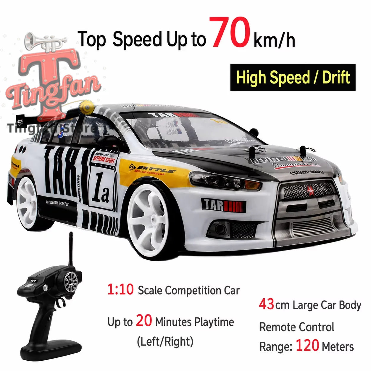 1:10 4wd 70 km/h Rc Drift Car ruedas a la deriva anticolisión todoterreno coches de carreras Rc todoterreno 4 × 4 juguetes Rc Drift Car de gran velocidad