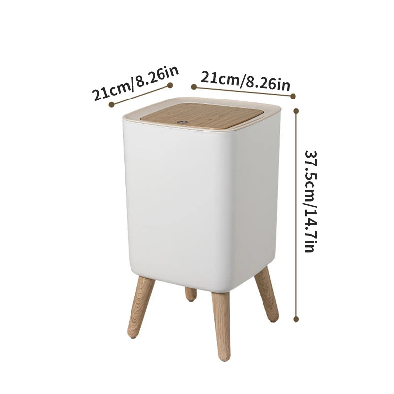 Cubo de basura tipo presión con imitación de madera para dormitorio, baño y sala