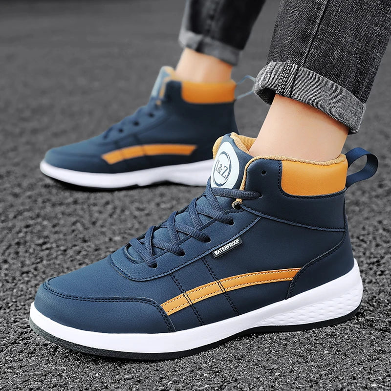 YRZL-Zapatos Deportivos de cuero para hombre, Zapatillas altas impermeables para caminar, ocio, antideslizantes, primavera y otoño