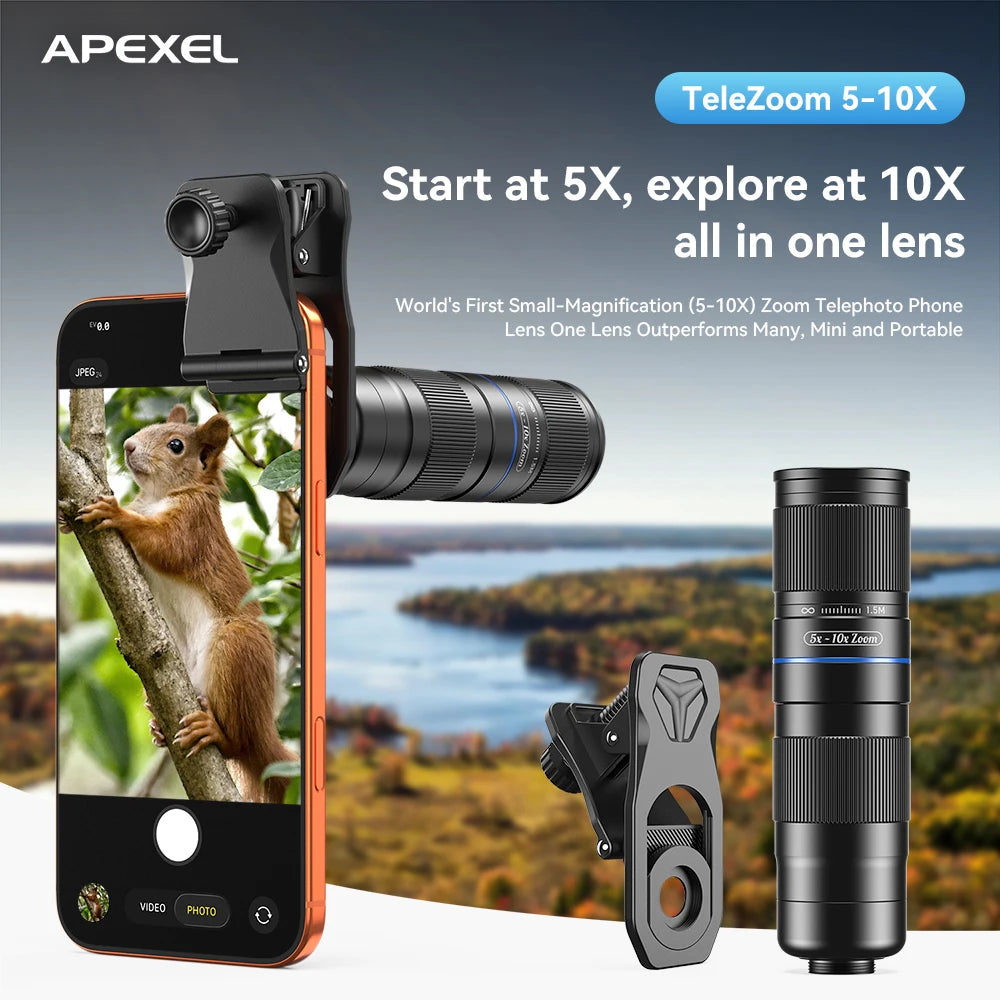 Lente Zoom APEXEL 5x-10x HD Mini Telescopio para Smartphone