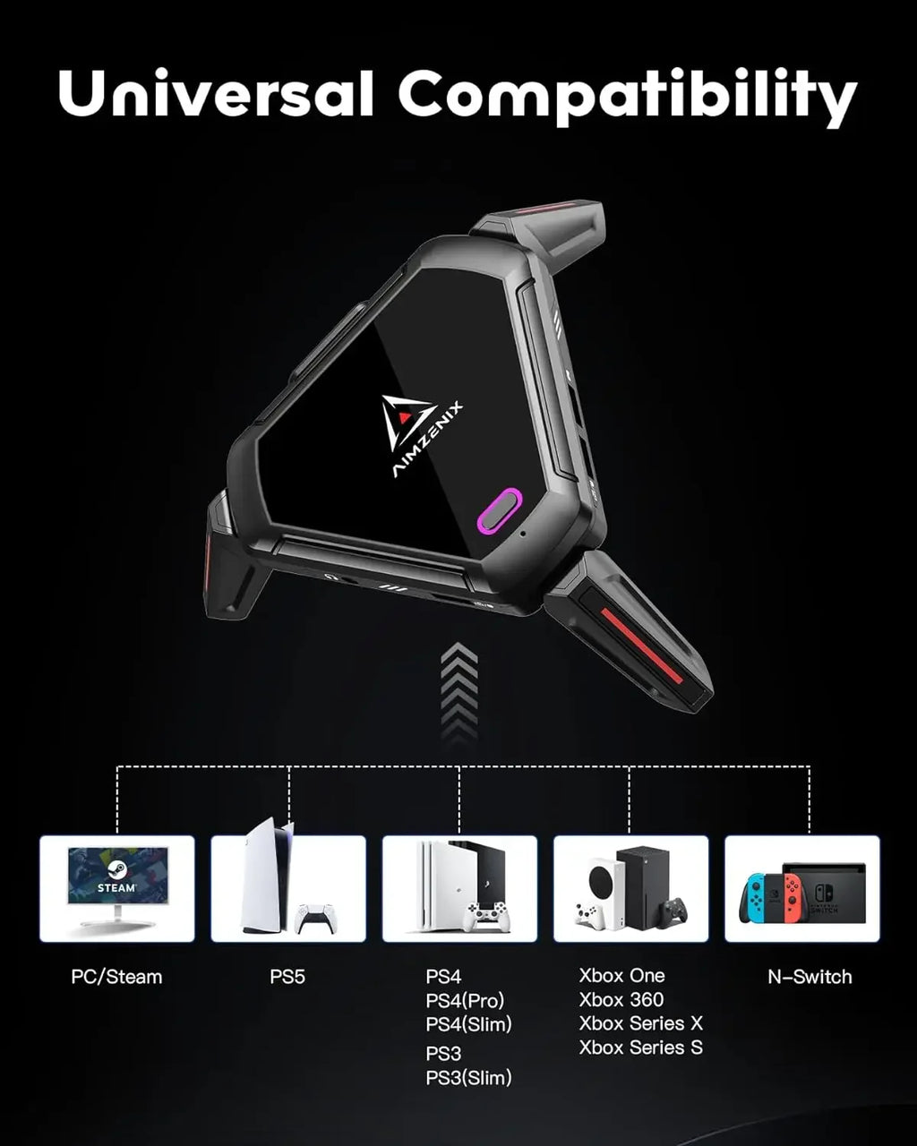 Adaptador de Teclado y Ratón AIMZENIX AX600 MONSTER para PS5/PS4/Xbox Series X | S/Xbox One/Switch - Compatible con auriculares de 3.5mm y dispositivos móviles