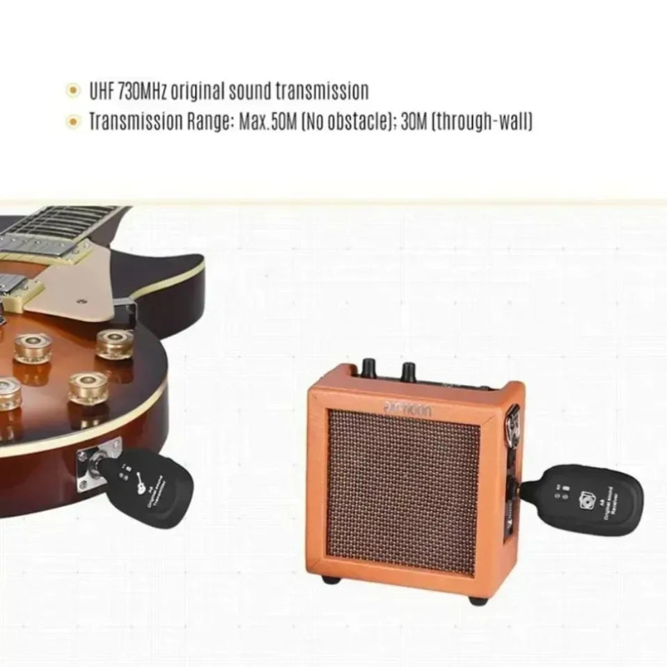 Transmisor y receptor inalámbrico para guitarra de 50M, sonido original sin demora, recargable, para guitarra eléctrica, bajo, ukelele, uso en escenario y estudio.