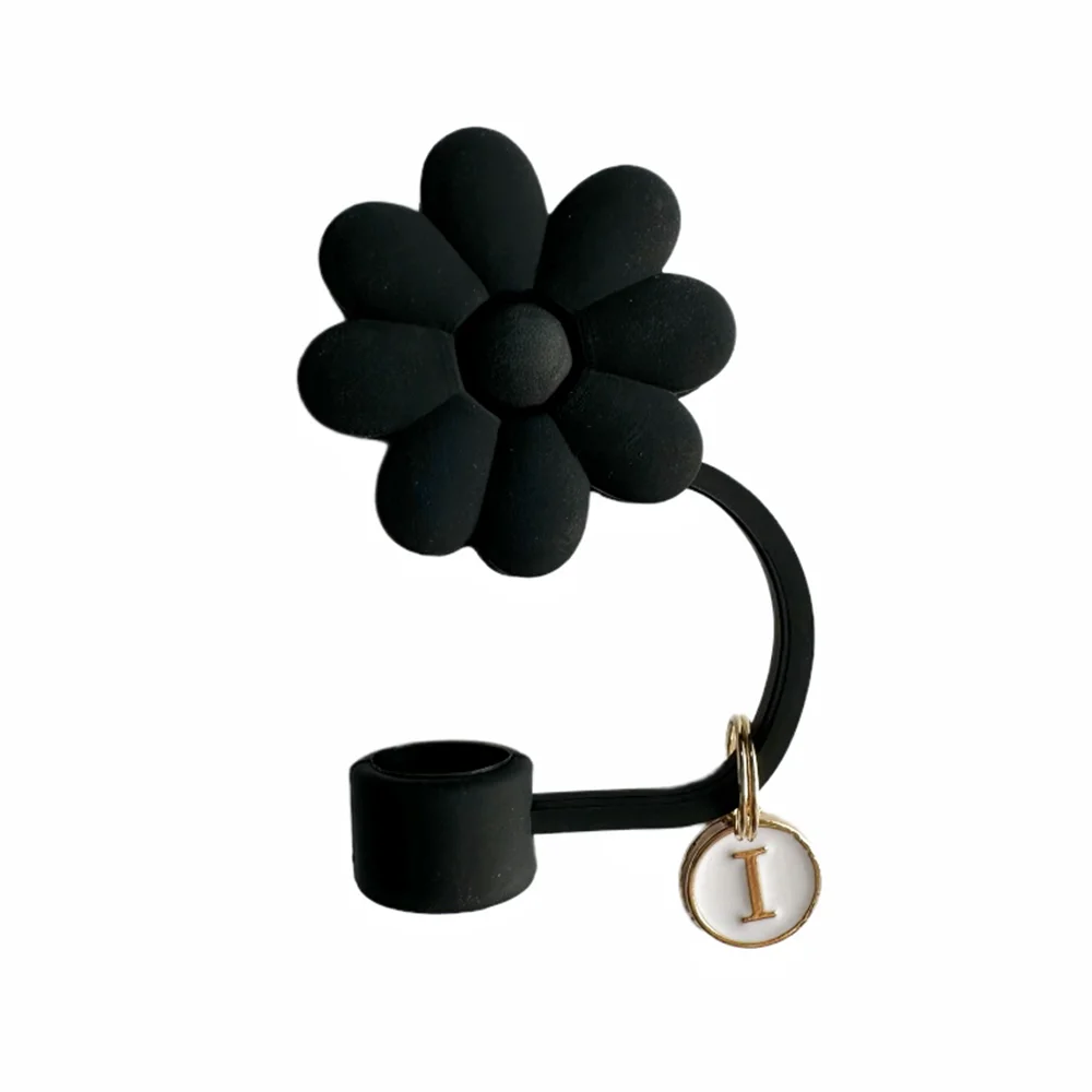 Tapas de Paja de Silicona con Diseño Floral - 26 Letras (Negro)