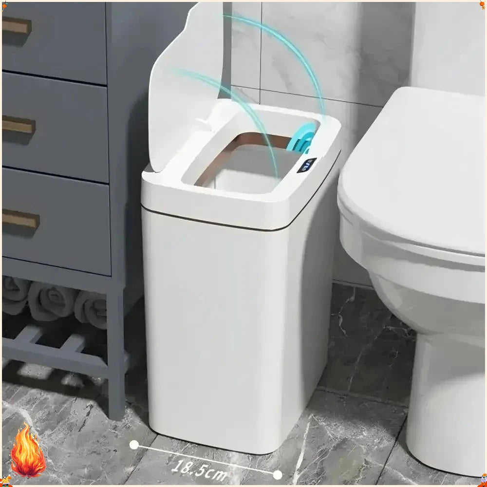 Cubo de Basura Automático con Sensor 15L, Contenedor de Basura Inteligente sin Contacto, Cubo de Basura Electrónico Impermeable Blanco, Moderno para el Hogar y el Baño