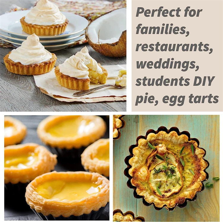 LMETJMA Mini moldes para tarta, moldes para tarta de huevo de 8cm con fondo extraíble, molde para tarta pequeña antiadherente, latas para magdalenas estriadas, sartén para tarta JT221