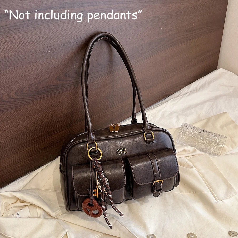 Bolso de Hombro Cuero PU Retro para Mujer, Gran Capacidad y Múltiples Bolsillos