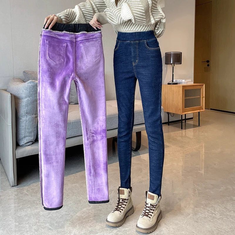 Pantalones Vaqueros de Invierno con Forro de Lana para Mujer