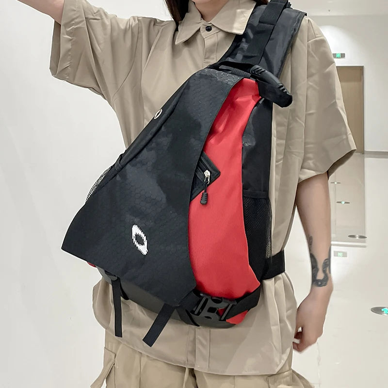Bolso de pecho de gran capacidad, bolso cruzado con parte trasera lateral de gran capacidad, múltiples bolsillos, adecuado para deportes al aire libre, viajes y ciclismo