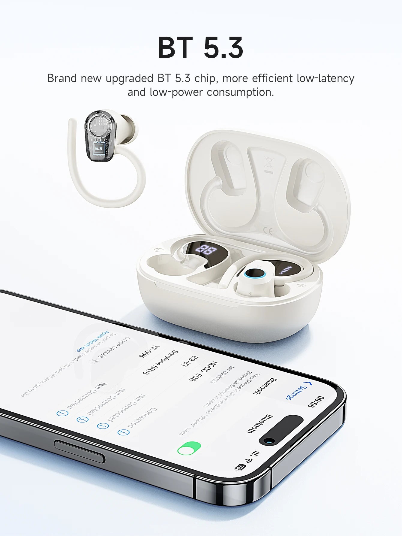 HOCO EQ8 Auriculares Bluetooth 5.3 Pantalla LED HiFi