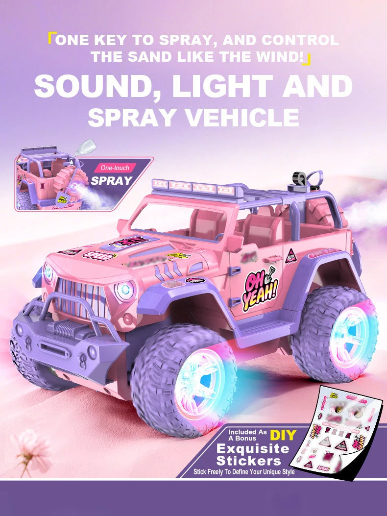 Coche RC Rosa 1:16 Todoterreno con Luces y Efecto Vapor