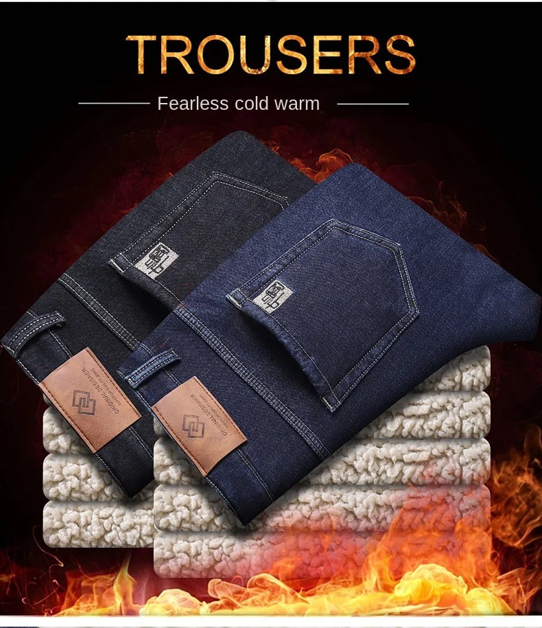 Pantalones Vaqueros Holgados para Hombre, Elásticos, con Forro Polar