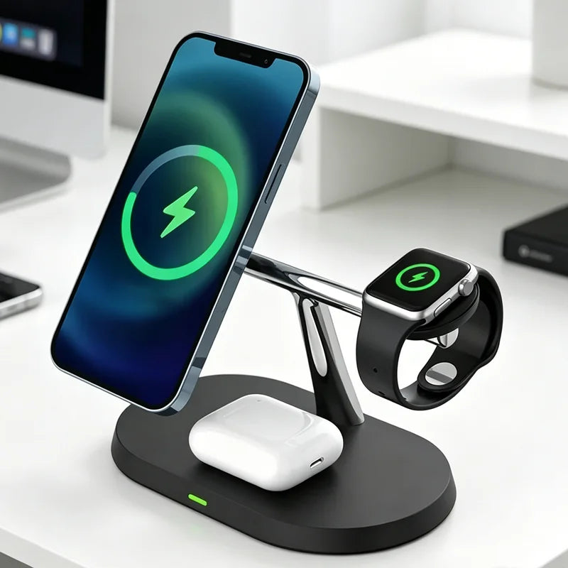 Estación de Carga Inalámbrica Magnética 3 en 1 para iPhone 17 16 15 14 Pro Max, Apple Watch 9 8, Airpods Pro, Base de Carga Macsafe