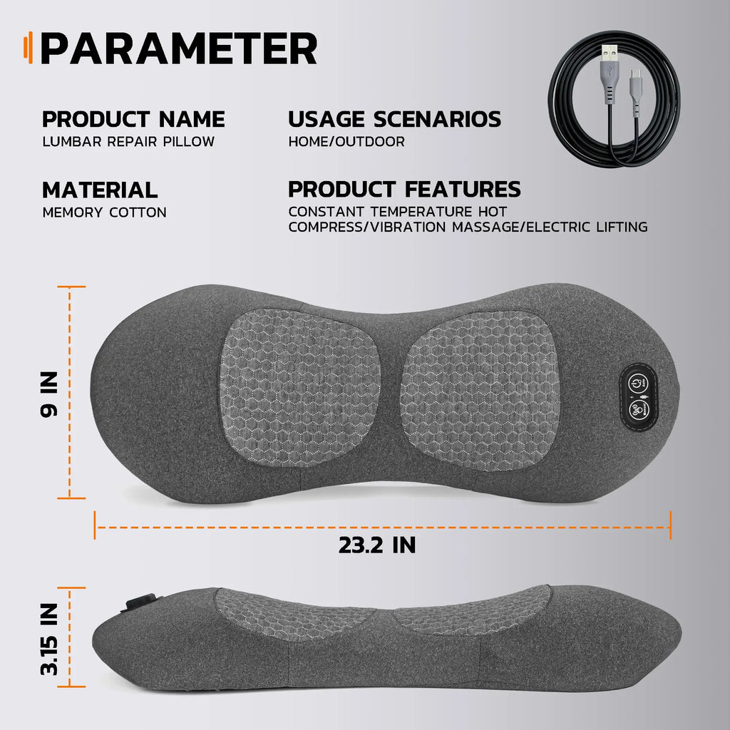 Masajeador de espalda 3 en 1 - Masajeador lumbar eléctrico con calor, vibración y tracción, almohada de soporte lumbar para relajación profunda de los tejidos de la espalda