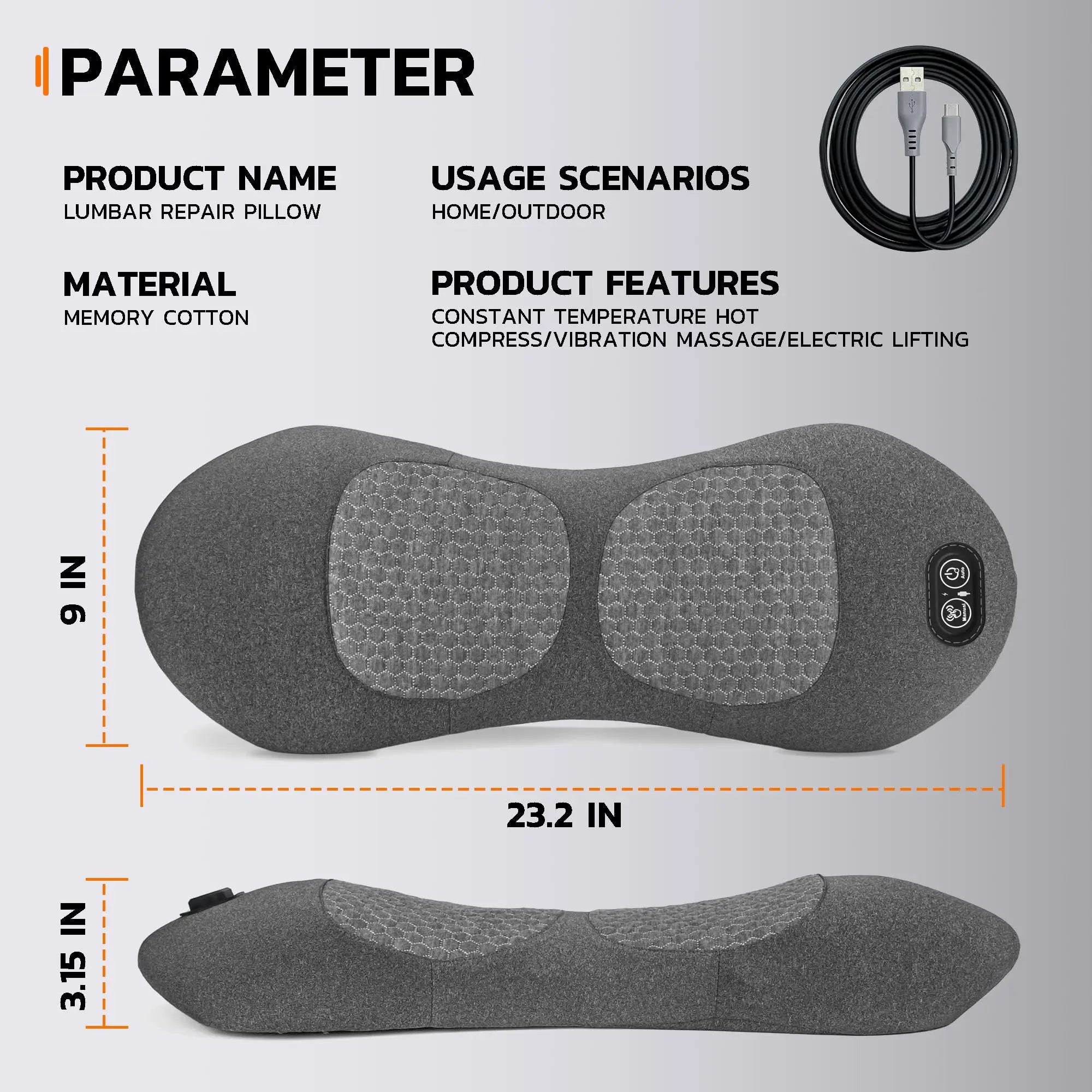 Masajeador de espalda 3 en 1 - Masajeador lumbar eléctrico con calor, vibración y tracción, almohada de soporte lumbar para relajación profunda de los tejidos de la espalda
