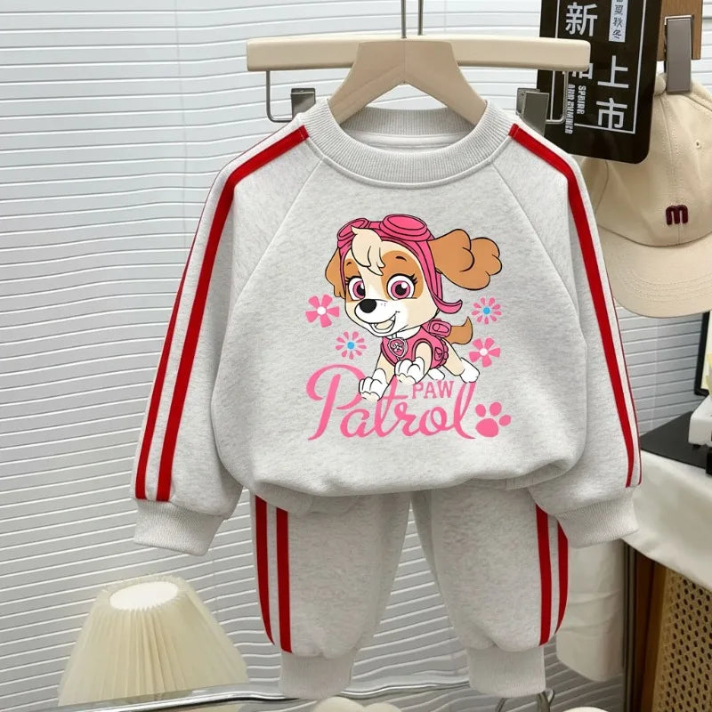 2026 primavera nuevo estilo PAW Patrol impreso conjuntos de ropa Casual para niños sudaderas con capucha con cuello redondo y pantalón largo chándal de dos piezas
