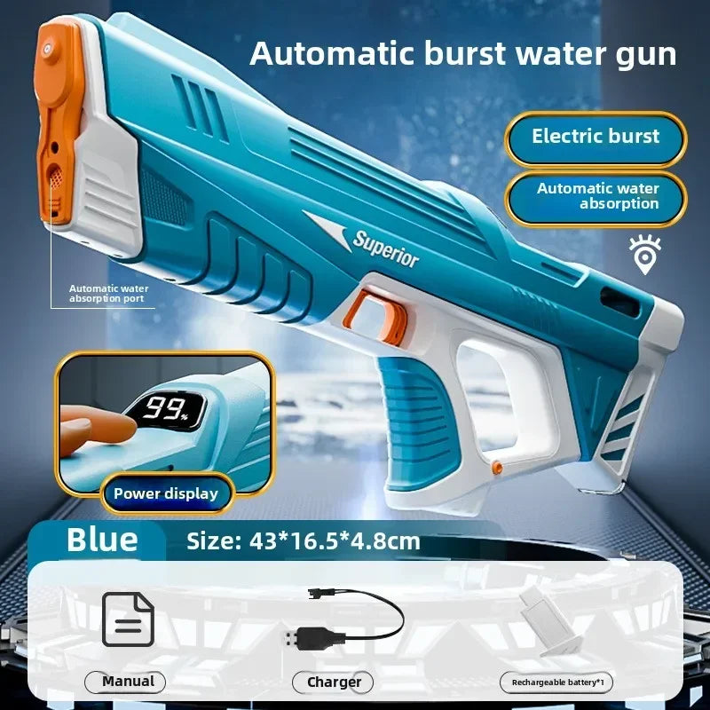 Pistolas de Agua Eléctricas Nuevas para Niños, Venta al por Mayor, Absorción Automática de Agua, Pantalla de Batería, Gran Capacidad, Juguete de Agua para Niños