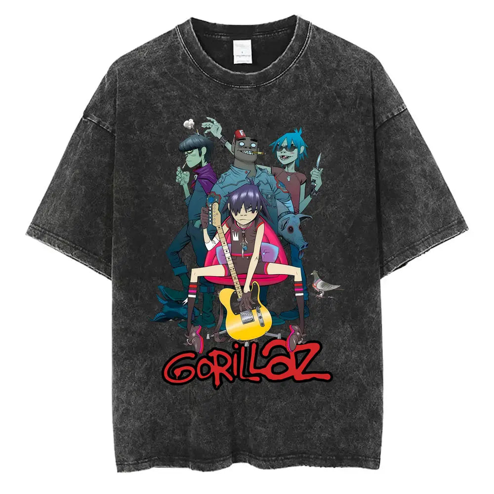 Camiseta Vintage Gorillaz, Punk Hip Hop Oversize, Unisex