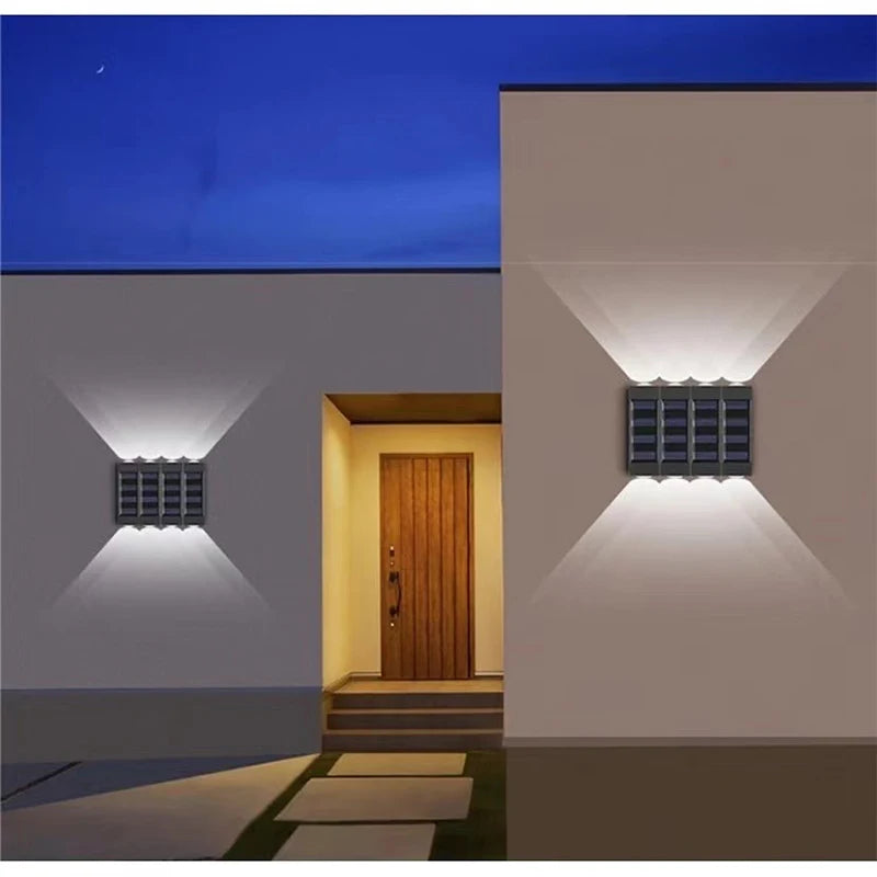 Luces solares de pared para exteriores, lámpara Solar de montaje en pared cálida/blanca para porche, iluminación arriba y abajo para jardín, paisaje de la calle, balcón y Patio