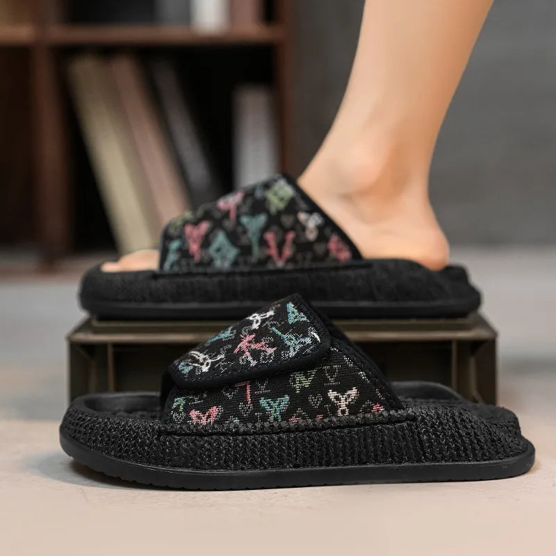 Zapatillas de casa de algodón transpirables con estampado floral