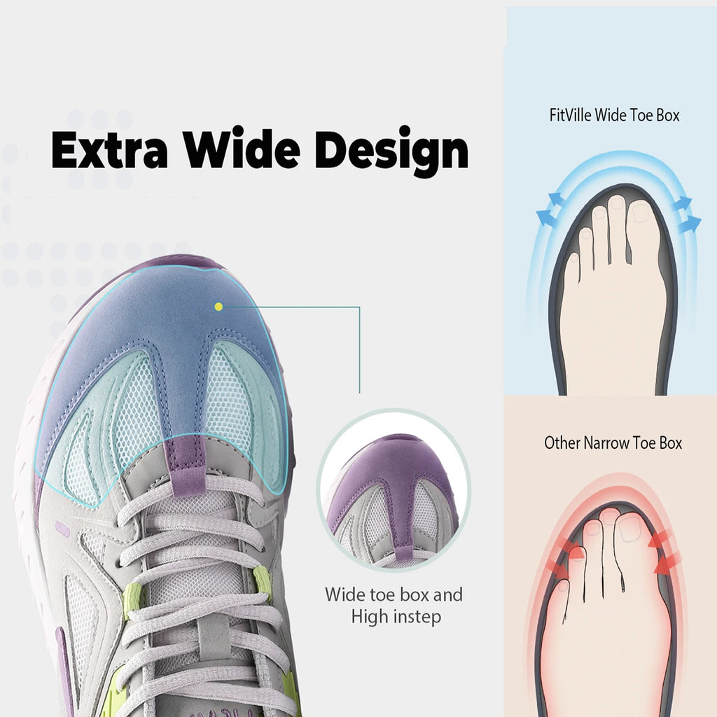 FitVille-zapatos para caminar Extra anchos para mujer, zapatillas ligeras de ancho para pie plano, fascitis Plantar, alivio del dolor en el talón