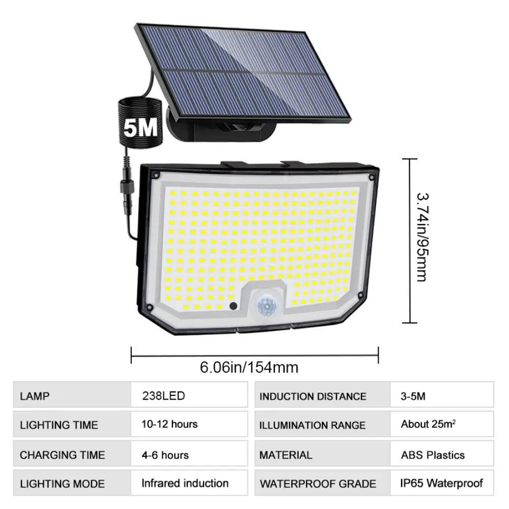 Lámpara Solar LED Exterior con Sensor de Movimiento IP65 3 Modos
