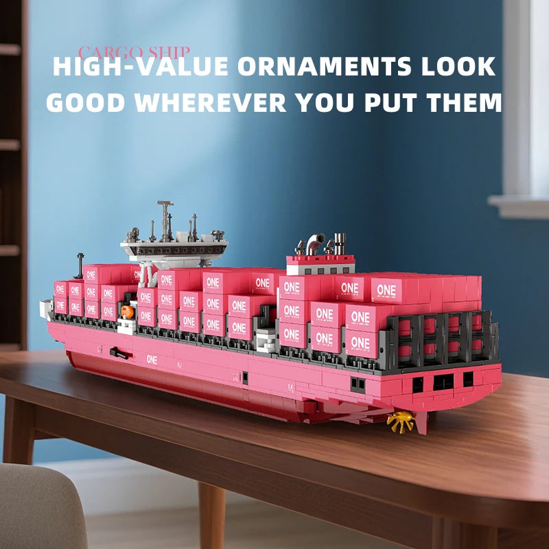 Modelo de bloques de construcción de barco portacontenedores JJ9217, juguete educativo avanzado, conjunto de modelo DIY para decoración de escritorio, regalo de cumpleaños para adultos