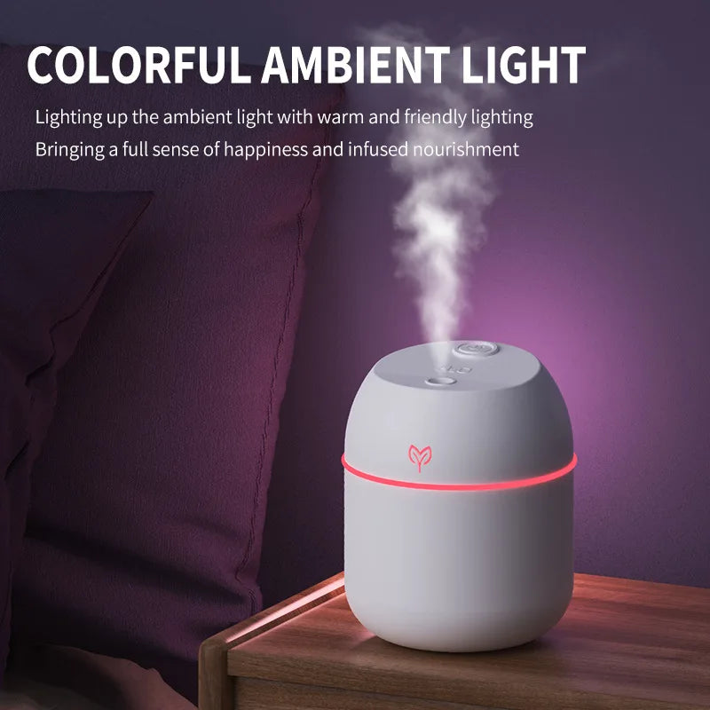 Humidificador ultrasónico USB portátil con difusor de aromas y luz LED