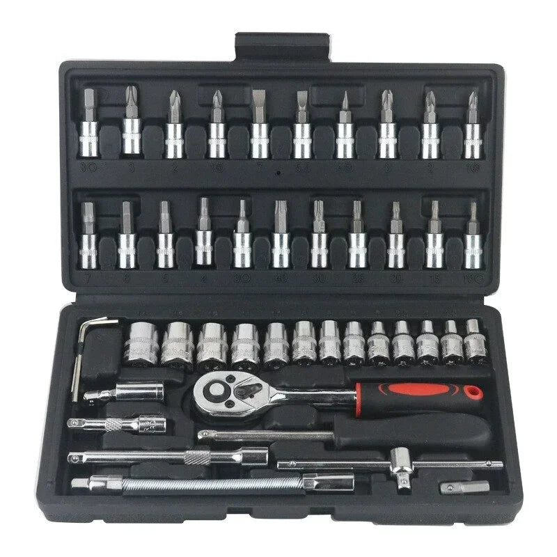 Juego de llaves de trinquete, herramienta de reparación de automóviles, llave de trinquete, destornillador, Kit profesional de metalurgia, 46 Uds.