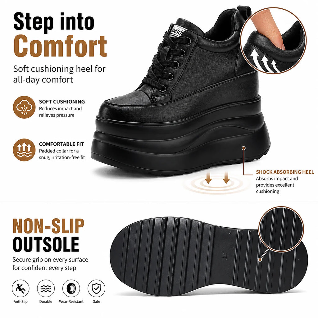 Zapatos deportivos Fujin con plataforma alta de 13 cm, zapatos planos con cuña, zapatillas gruesas, informales, cómodas, de alta gama, para caminar en otoño, 5 pulgadas