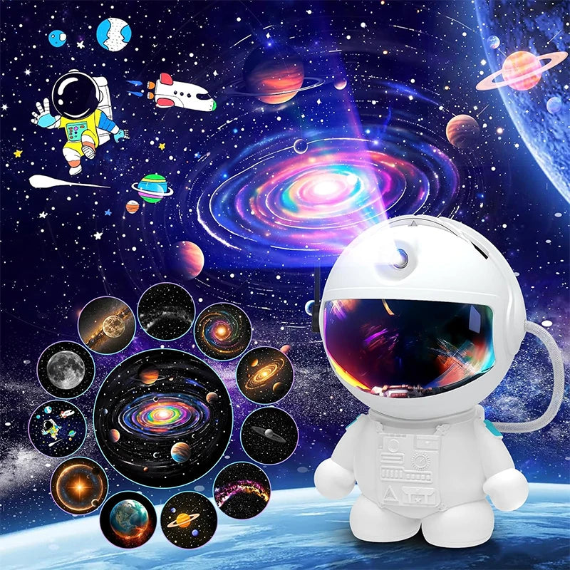 Proyector de luz nocturna Space Galaxy, diseño de astronauta ultraHD, 12 discos de película, pantalla LED con brillo ajustable