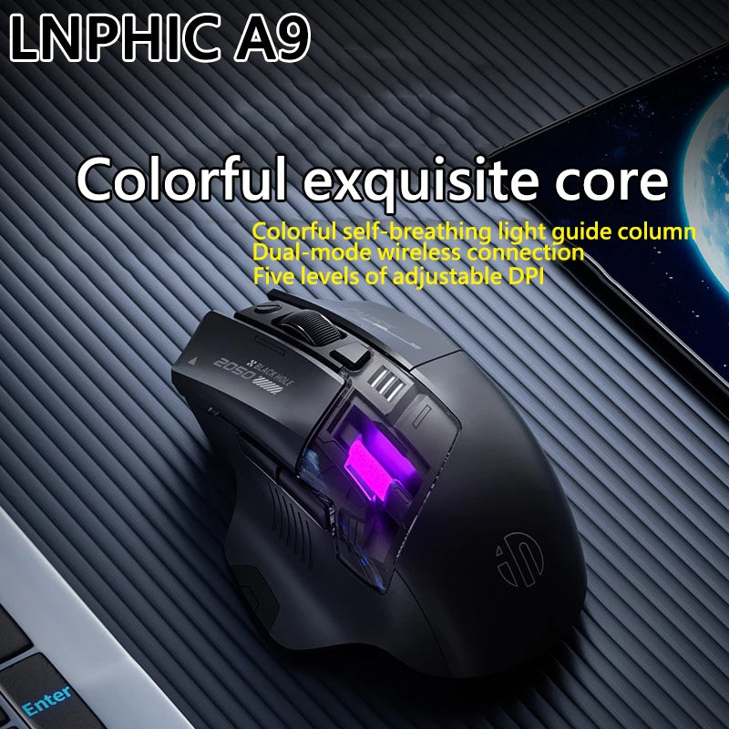 Ratón inalámbrico para juegos Inphic A9 Explorer V2 con indicador de nivel de batería de 500mA, ergonómico, Bluetooth, para oficina, PC y portátil.