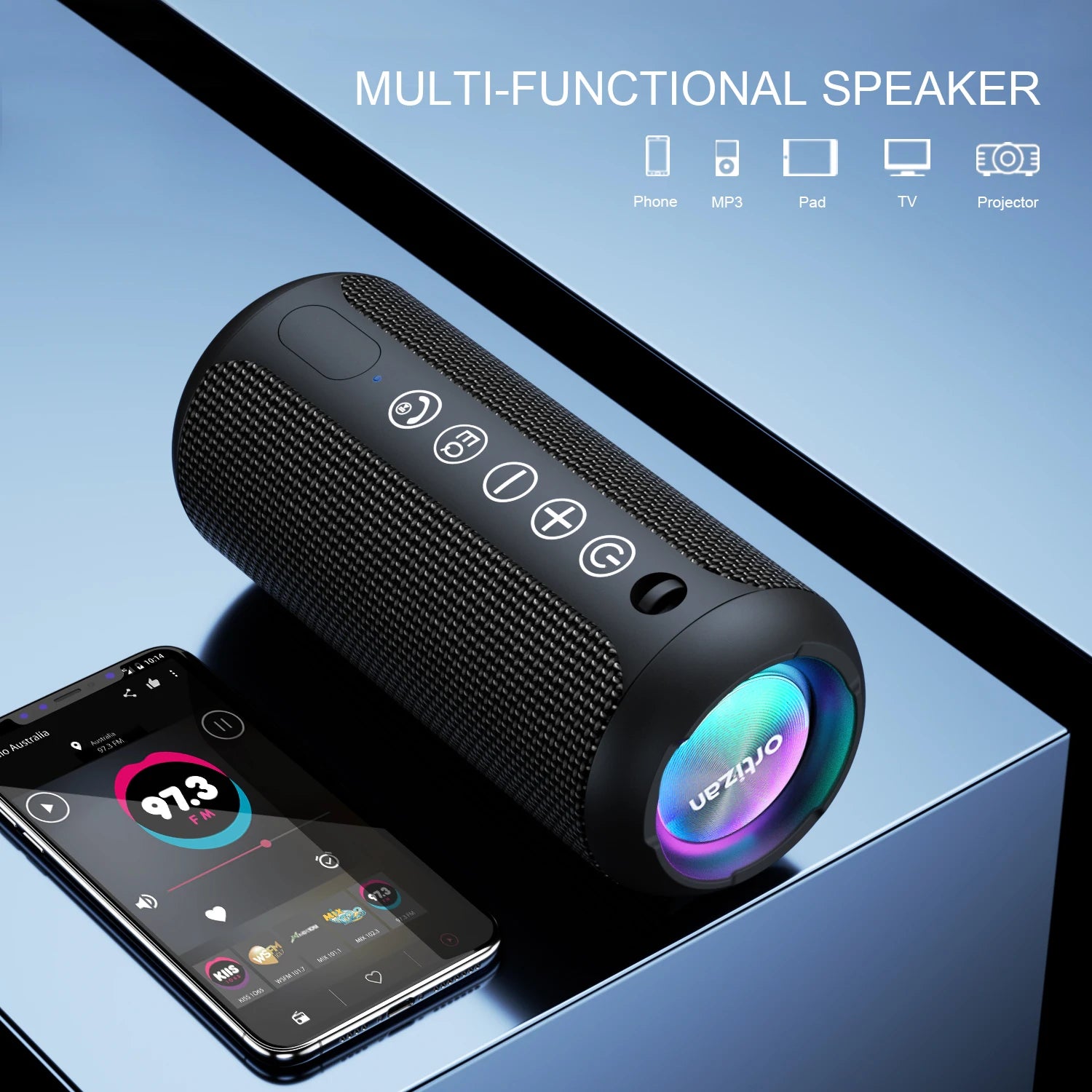 Altavoz Bluetooth Ortizan X10, altavoz portátil de graves mejorado con ranura para tarjeta TF, 30H de reproducción, altavoz resistente al agua IPX7 para acampar