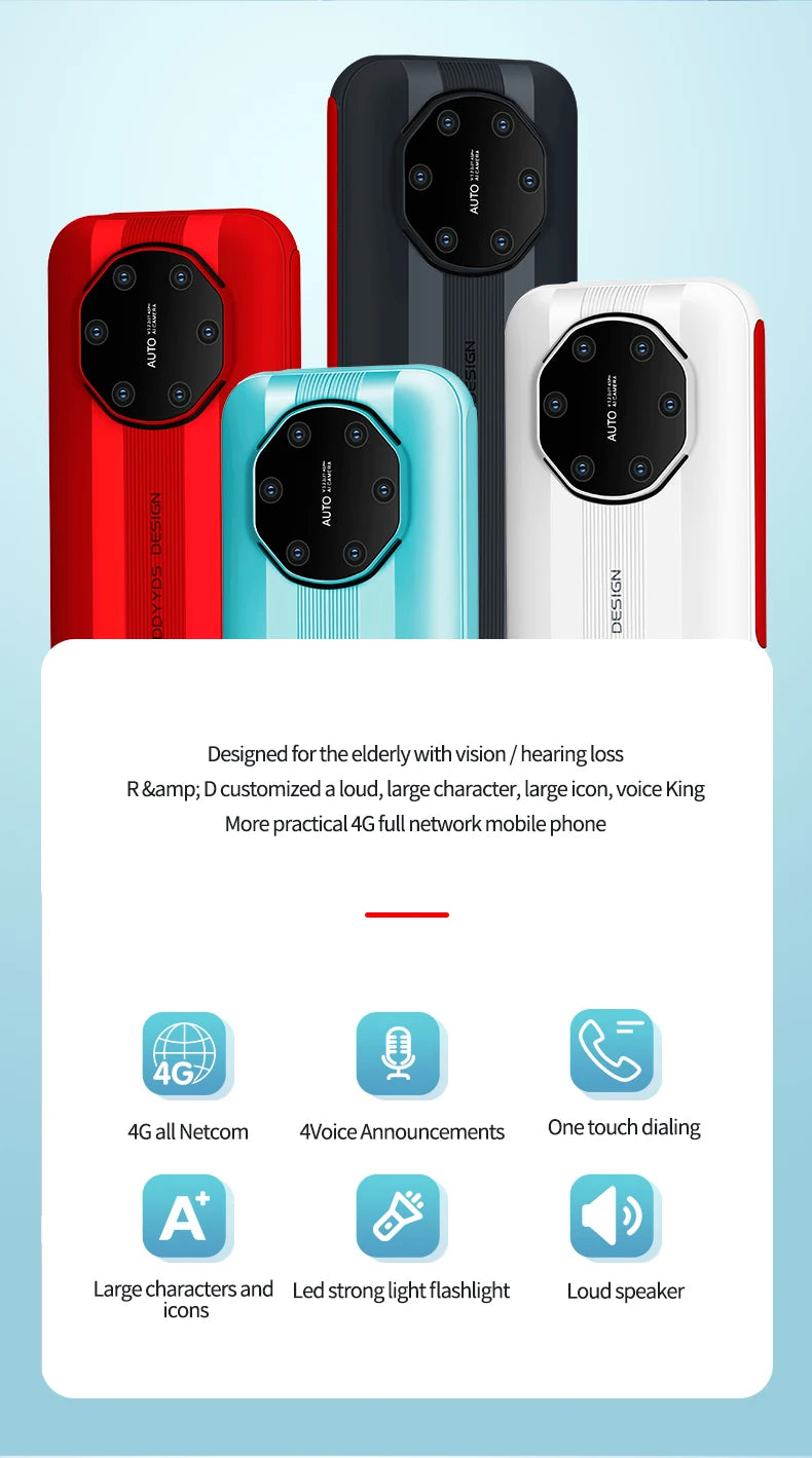 Nuevo Teléfono Celular HOSWN H29 4G con Pantalla de 2.8 Pulgadas, LTE, Doble SIM, 6800mAh, Altavoz Potente y Linterna