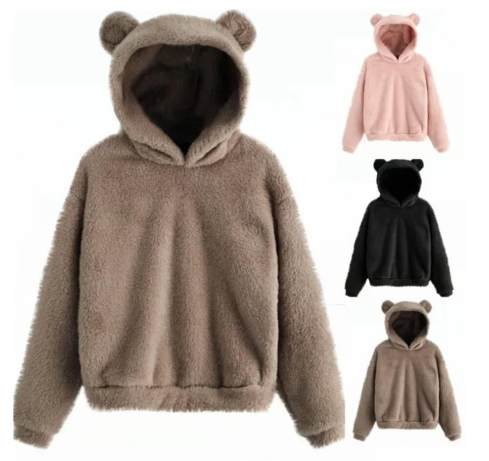 Otoño Invierno sudaderas con capucha de mujer de invierno de manga larga con orejas de conejo sudadera Linda felpa cálida Casual Sudadera con capucha Tops