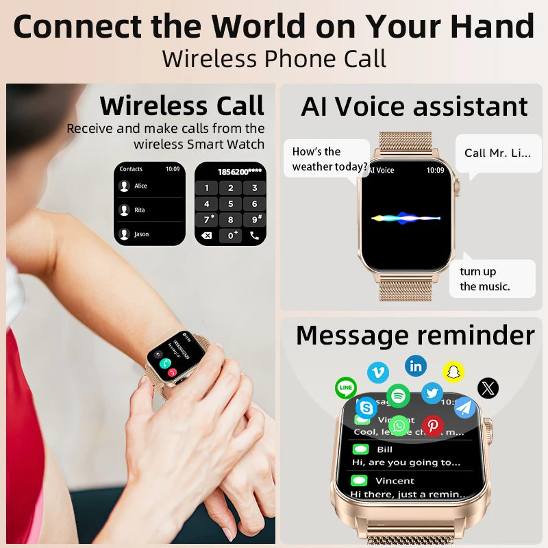 Smartwatch LIGE con llamadas Bluetooth, monitor de salud y carga rápida tipo C