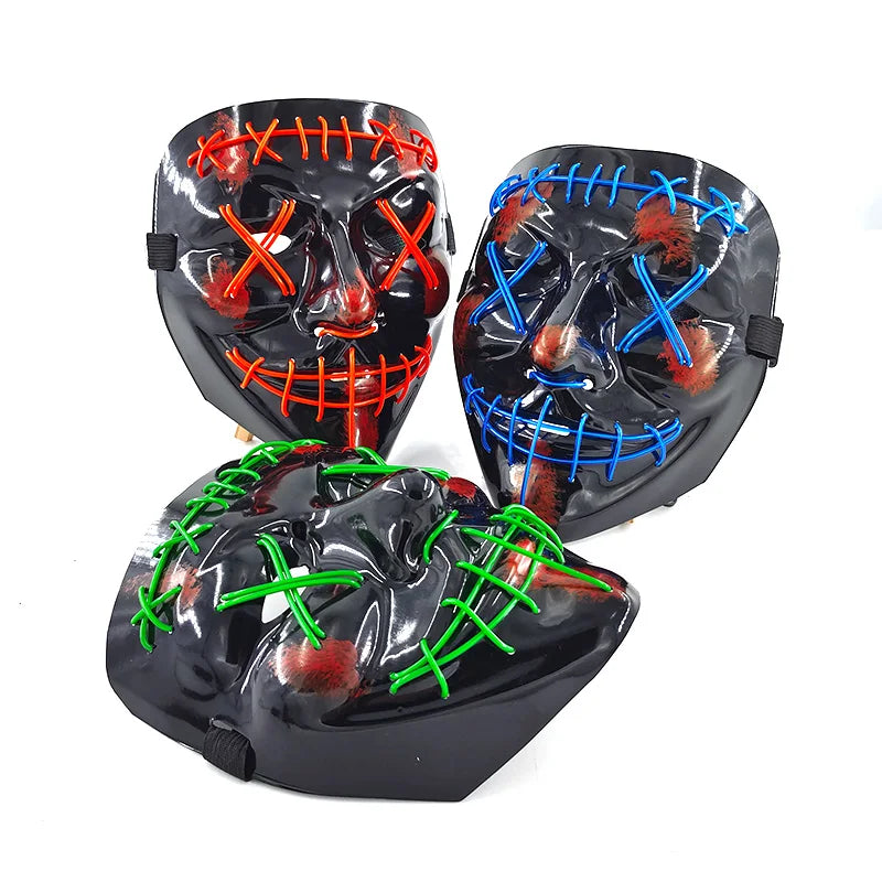 Máscara de Purge con Luces LED de Neón Intermitentes para Cosplay 2026, Máscara de Cabeza para Adultos, Accesorio Festivo que Brilla en la Oscuridad