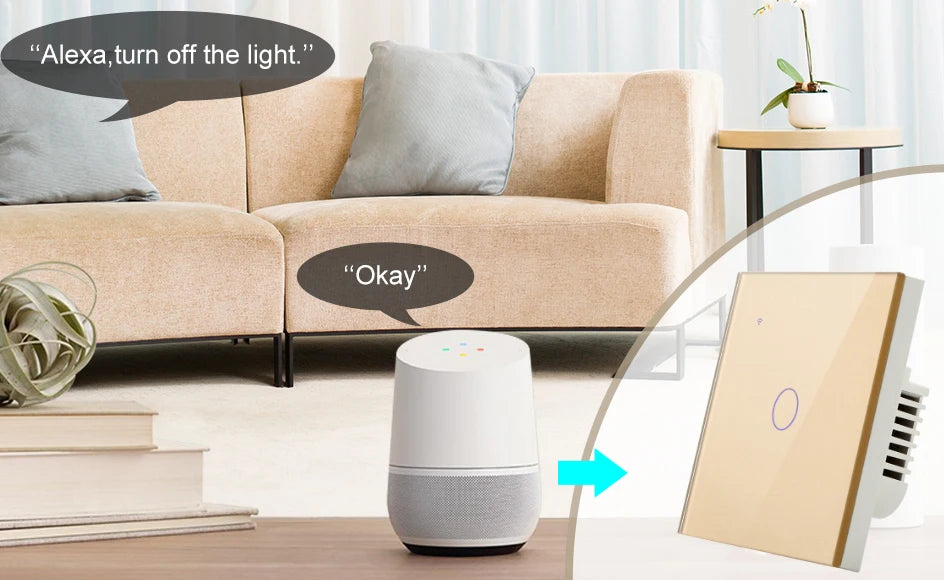 Interruptor inteligente de encendido y apagado con WiFi, dispositivo con botón de encendido de 220V, para pared, Alexa, Google Home, sin cable neutro, UE, dos vías