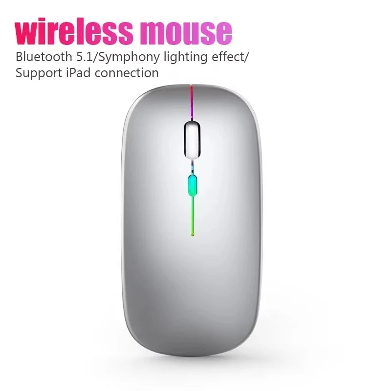 Ratón inalámbrico RGB recargable con Bluetooth, inalámbrico, retroiluminado con LED, ergonómico, para juegos, portátil, PC, 1600DPI