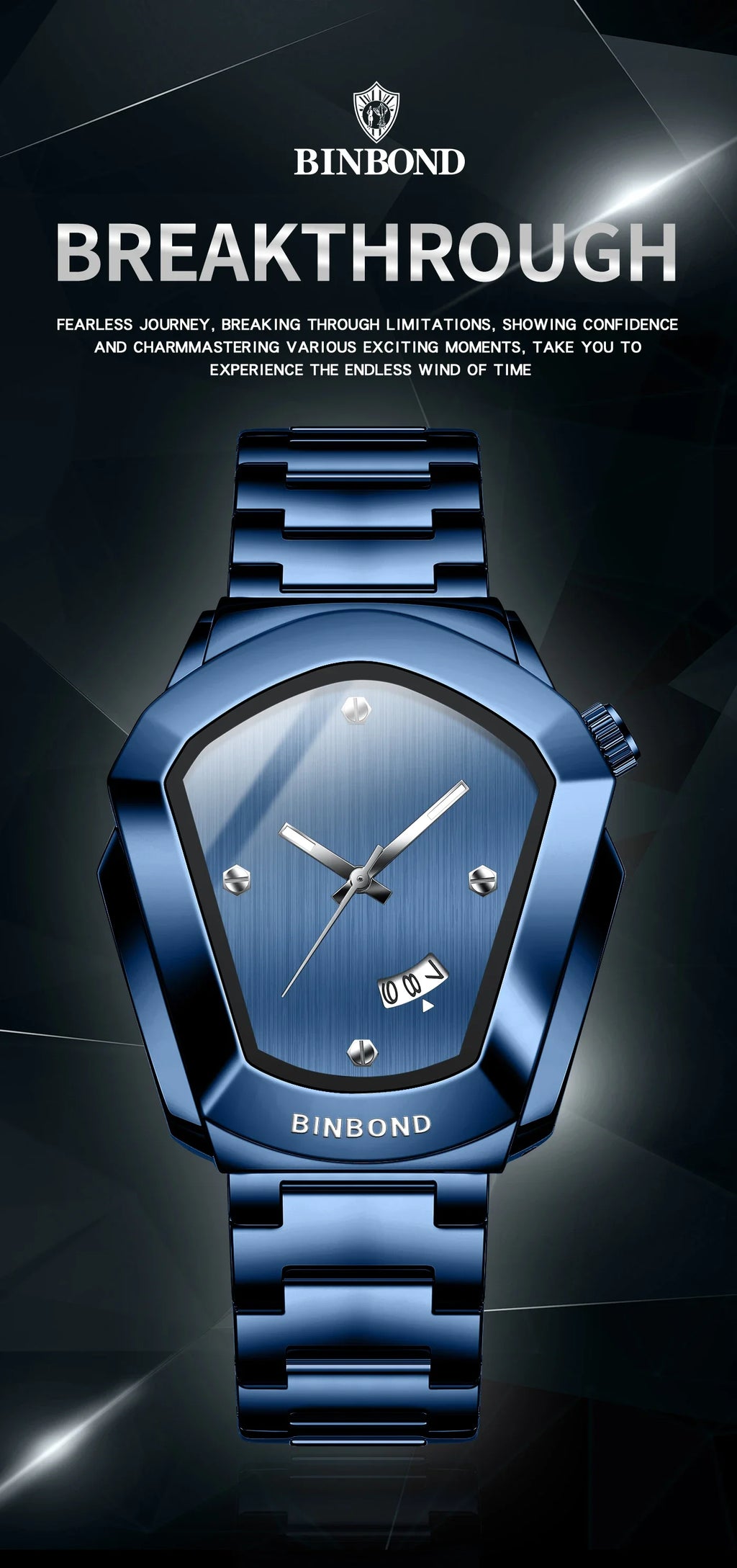 Reloj de Cuarzo BINBOND para Hombre, Lujo, Acero Inoxidable, Calendario